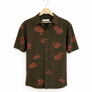 Firethorn Silk Khaki Hawaiian Mens Shirt Size Med